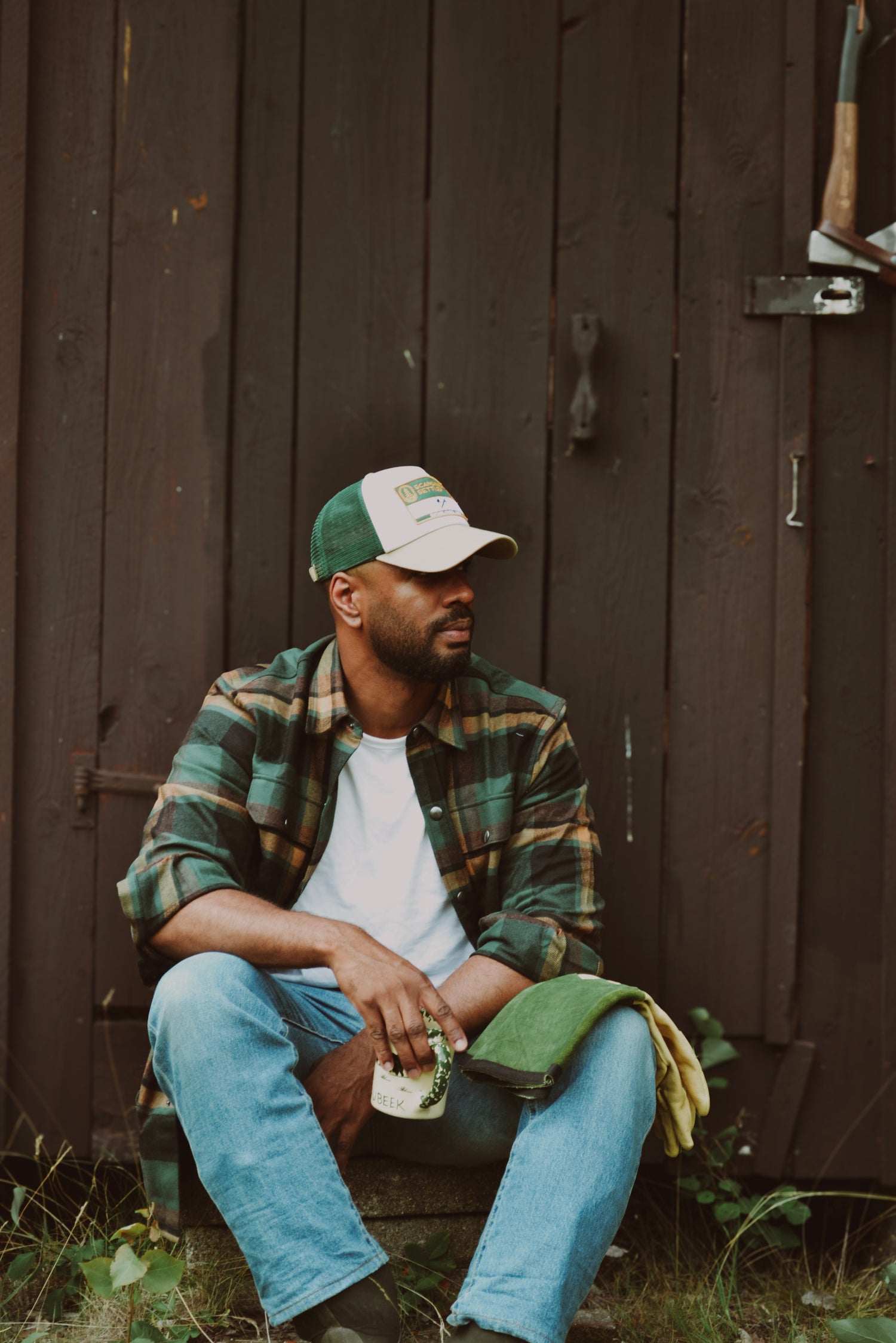 Rustik workwear-look med flanellskjorta för herr